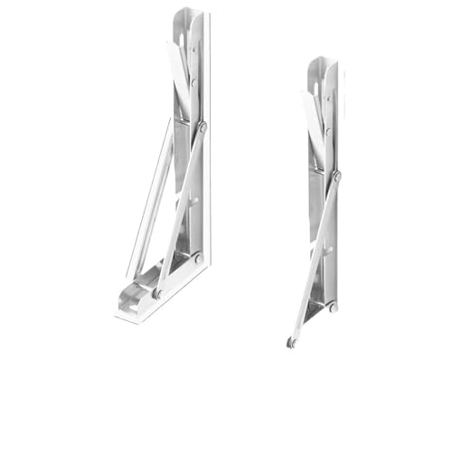 Brackets de estante plegable, Soportes triangulares plegables for estantes, paquete de 2, 8 pulgadas, multicolor, for montaje en pared con tornillos(Silvery 2pcs)
