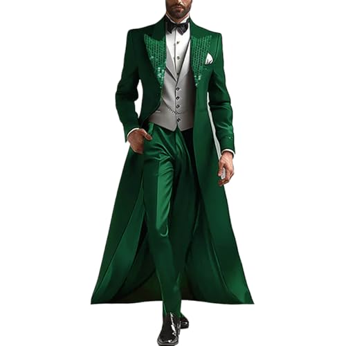 Men's 3-Piece Tuxedo Suit Peaked Lapel Coat, Vest and Pants, Formal Evening Wear