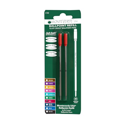 Recharges Stylo Monteverde Encre Rouge Fluide Pointe Moyenne Anti-Bavure pour Cross