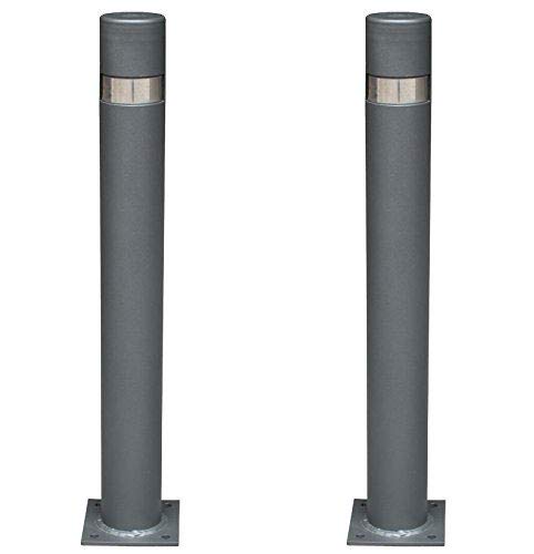 ADO - Pilona fija reforzada con placa inferior modelo City. Bolardo de hierro con parte superior en acero inoxidablede 95x800 mm para atornillar a suelo (2- Pilonas)