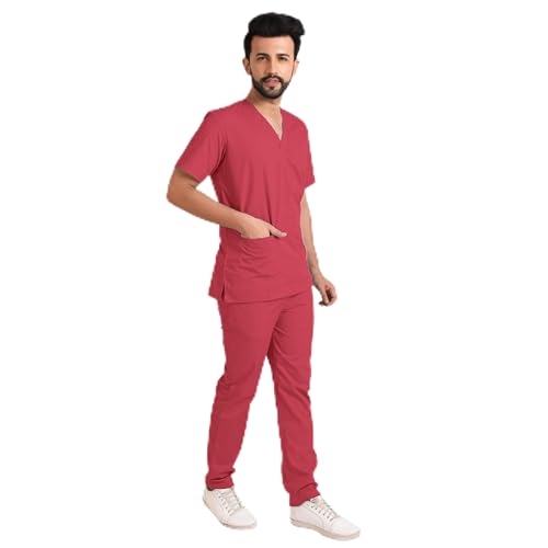 Image of TrendyUniform Unisex Regular Fit Polyester Cotton Scrub Suit for Componder| V-Neck Top and Drawstring Pant |Half Sleeves Hospital Uniform for Doctors, Nurses and Dentist, OT