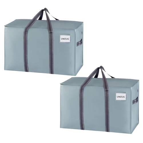 VENO 102 Liter Große Aufbewahrungstasche, Aufbewahrungsbox mit Deckel, Starke Griffe Umzugstaschen mit Reißverschlüssen, Alternative Umzugskartons, Faltbare Kleideraufbewahrung (Hellblau, 2er Pack)