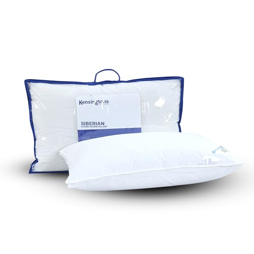 100% Siberian Goose Down Pillows Pack of 2 – Standard 48x74cm (19x29in) | Premium Loft & Support, 500TC Cotton Cover, Soft, Hypoallergenic, Breathable Hotel Quality Bedding