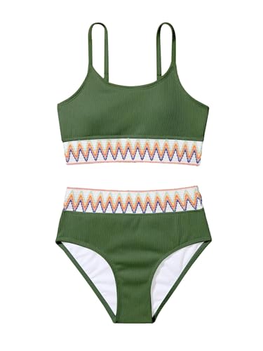 Image of Lilosy High Waisted Tummy Control Ribbed Bikini Crop Top Brazilian Swimsuit Set 2 Piece