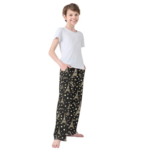 Boys' Pants Gold Glitter Star Eiffel Tower Long Bottoms Jogger Pants Elastic Waist Trousers with Pockets S-XL4