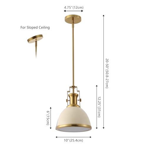 Image of JONATHAN Y Homer Industrial Dome Pendant 10 inch, Almond /Brass Gold