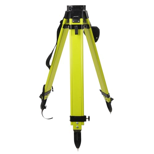 Fiberglass Surveying Tripod Heavy Duty Yellow Fiberglass and Wood Tripod with Dual Clamp and Copper Center Screw for Robotic Total Stations and Theodolite (Flat Head-B)