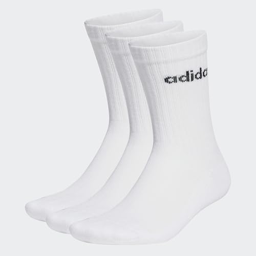 adidas Unisex Linear Crew Cushioned Socks 3 Pairs, White / Black, 37-40