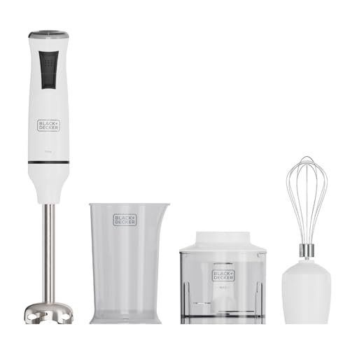 BLACK+DECKER - Batidora de Mano BXHBA750E | 750W | 20 Velocidades Ajustables | Función Turbo | Cuchillas de Acero Inoxidable | Diseño Antisalpicaduras | Sin BPA | Accesorios Apto Lavavajillas