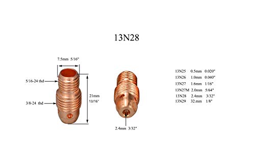 Image of RIVERWELD TIG Welding Collet Bodies 13N28 13N23 3 /32 inch & 2.4mm 15pcs