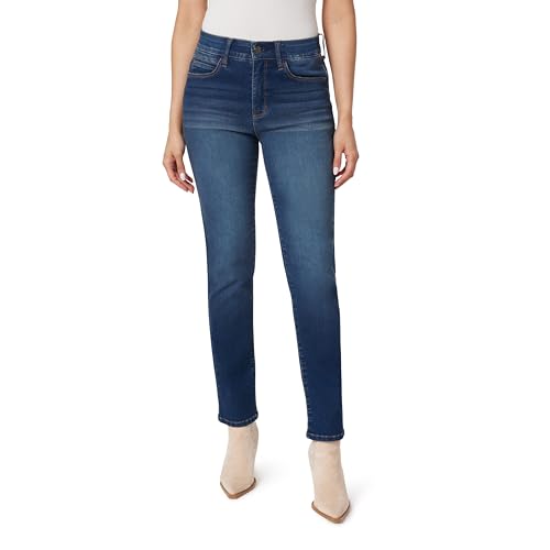 Angels Forever Young Jeanie Lift Mid Rise Jeans for Women, Straight Ankle Fit, Stretch Denim Pants, Soft & Figure-Enhancing Fabric, Manhattan, 8