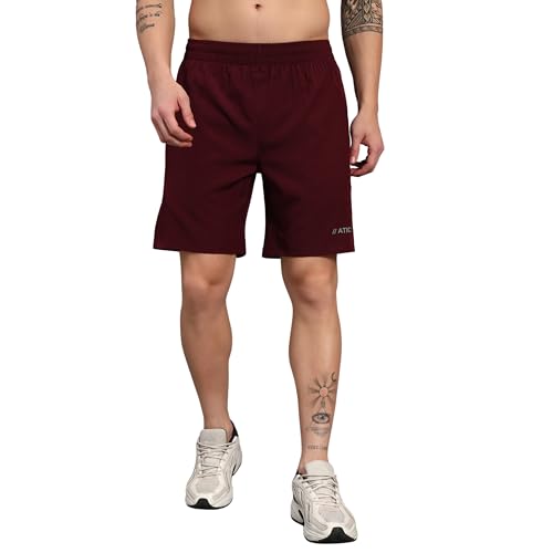 Image of ATICX Polyester Shorts for Men - Quick Dry Lightweight with Zipper Pockets - Gym, Running, Jogging, Training Half Pants for Basketball, Swimming, Badminton, Cycling, Football, Outdoor & Home Wear