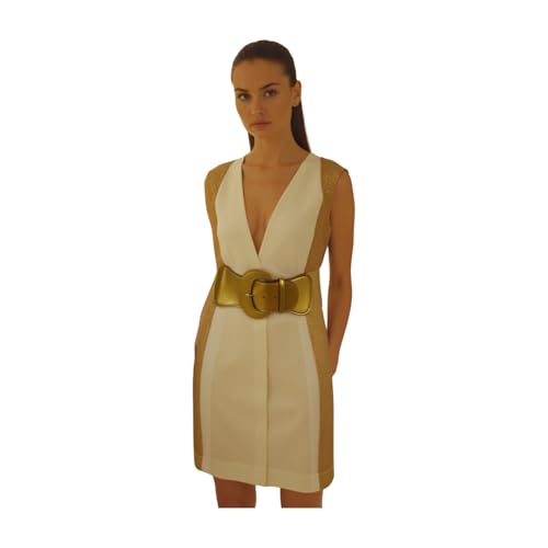 Women Fashion Elastic Waistband Gold Belt High Waist Hip Silver Metal Studs Buckle Fits S M