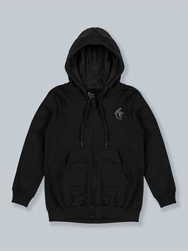 Image of KiddoPanti Boys Solid Cotton Full Sleeve Zip-Up Front Open Hooded Sweatshirt