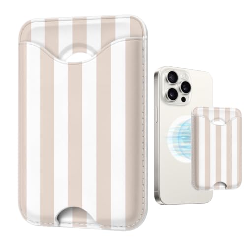 Image of Stripe Magnetic Wallet for Magsafe Compatible with iPhone 17 /16 /15 /14 /13 /12 Series Pro Max Plus Air (Phone Magnet Card Holder Fit 3 Cards for Women Girl Lether Mag Safe Wallets Antique White)