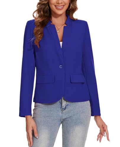 MINTLIMIT Blazers for Women Notched Collar One Button Jackets Lightweight Work Office Long Sleeve Blazer Suit Cardigan with Pockets,S,Royal Blue2
