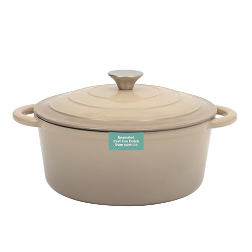 Image of Gibson Home Addlestone 5 Qt Enameled Cast Iron Dutch Oven Pot with Lid - Round, Oven Safe to 500F, Ideal for Bread Baking & Stews - Gradient Taupe