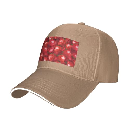 XLEWSIEU Red Strawberry Print Classic Sandwich Baseball Cap - Unisex Casual Hat with