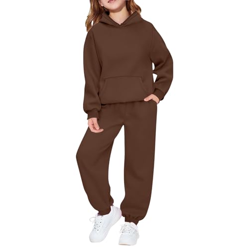 Betadog Toddler Girls Sweatsuit Soild 2 Piece Sweatsuits for Teens Kids Sweatshirts and Jogger Sweatpants Sweat Set Baby Boys hoodies matching pants suits Fall winter fashion clothes Brown 2-3 Years