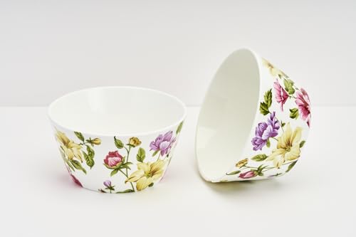 Image of GOLDEN QUEEN'S Handcrafted Bowls for Serving Snacks, Meals, Salads, and Noodles | Set of 2 | Microwave Safe | 5 Inch Wide - Floral Harmony