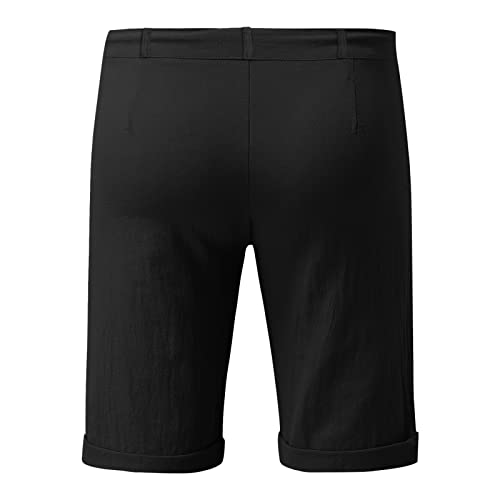 Shorts casual de lino para hombre con cintura ajustable negra miniatura 4