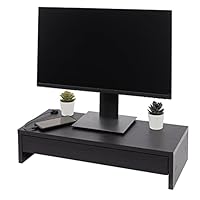 Iris Ohyama, Monitorhalterung/Bildschirmerhöhung aus Holz Computerbildschirm-Erhöhung mit Schublade, Ergonomisch, PC, Drucker, Büro, Wohnzimmer - Monitor Stand Drawer MS-590D, Schwarze Eiche