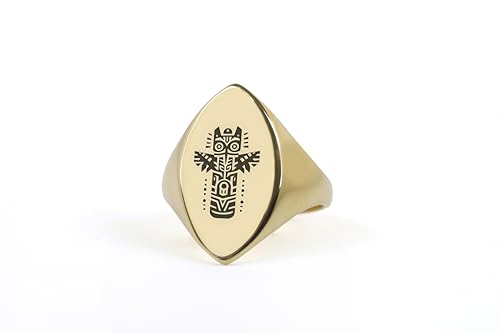 Bague marquise totem africain gravé design mystique mixte