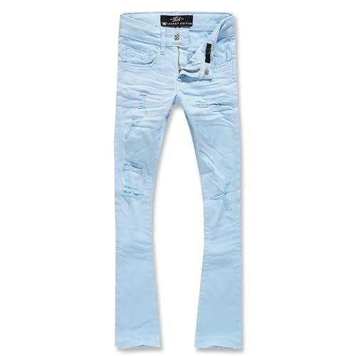 Boys Stacked Fit Denim with Shreds Jeans (Sky Blue)