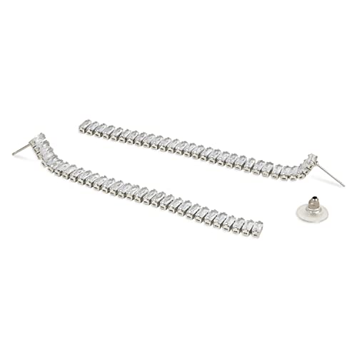 Image of I Jewels Valentines Special Sparkling Glamorous Silver Plated CZ and American Diamond Tassel Drop Fashionable Earrings for Women /Girls (E3117-118S)