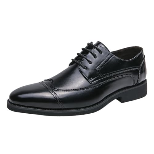 Men's Lace up Dress Shoes Genuine Leather Oxfords Comfortable Slip Resistant Formal Business Casual Footwear Black