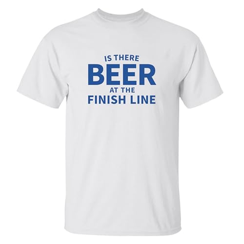 WINGZOO Boston Marathon T-Shirt for Men - Mens is There Beer at The Finish Line Graphic Cotton Casual Short Sleeve White