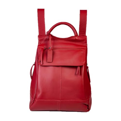 Mochila de Couro Legítimo, Marsala, 30x24x10cm, 5L, Alças Reguláveis, 6 Bolsos