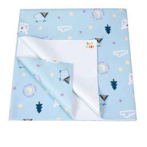 Image of Tidy Sleep Printed Baby Dry Sheet Waterproof Mattress Protector for Newborns | Soft Quick-Dry Bed Protector Mat | Reusable Leakproof Pee Pad, Crib & Travel Dry Sheet | Little Bear Goodnight (Small)
