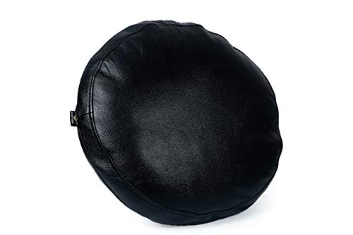 D DOLLY LAMB 100% Lambskin Round Leather Pillow Cover - Sofa Cushion Case - Decorative Circular Cushion Throw Covers for Living Room & Bedroom - Black Grain Diameter 14 Inch