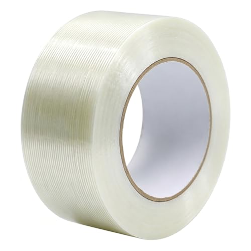 Image of Clear Packing Tape Heavy Duty 2 Inch x 60 Yards, 1 Rolls 5.5 Mil Transparent Fiberglass Reinforced Filament Tape, Heavy Duty Strapping Tape for Packaging, Shipping, Bundling & Moving Boxes