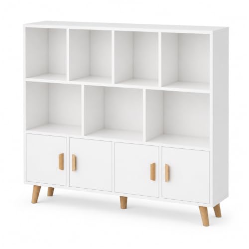 OSCHF 11-Cube Bookcase with Doors, 3-Tier Storage Cabient, Warm White