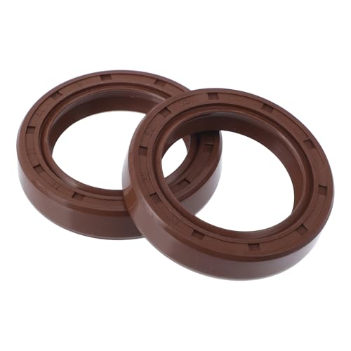 X AUTOHAUX Universal Oil Seal TC Double Lip W Steel Spring Seal Ring Rotary Shaft Seal 35x50x10mm High Pressure FKM Rubber Brown 2 Pcs