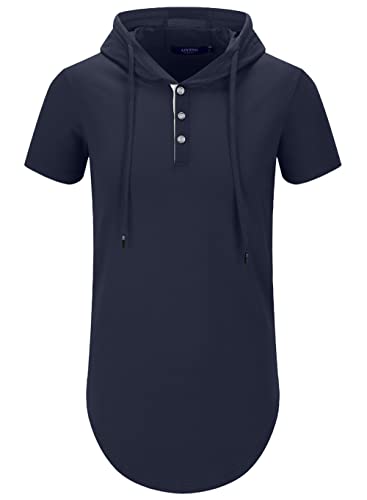 Kuyigo Men's S-5X Short Sleeve Fashion Athletic Hoodies Sport Sweatshirt Causal Hooded T-Shirts Navy Small #TOP3