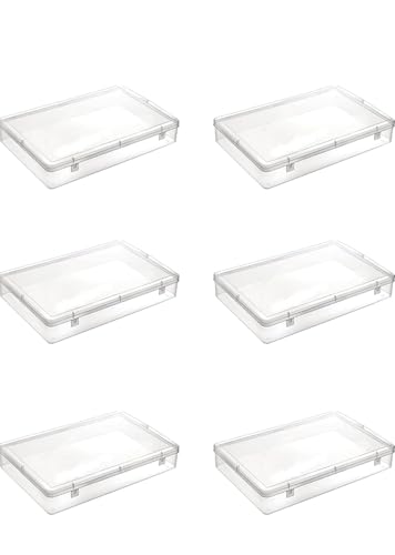 Image of Clear Plastic Storage Containers with Lock Lid Set of 6 (14x9x2.5cm) Rectangular Transparent Small Organizer Boxes for Jewellery Earrings Rings Beads Sewing Craft Portable Box for Home Office Travel