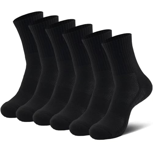 Men's Crew Socks Cotton Breathable Sweat-Absorption Athletic Socks for Men Boy Outdoor Casual Activity Cushioned Performance Workout Wear-resistant Sports Socks for Feet Size 6.5-11,6 Pairs One Set