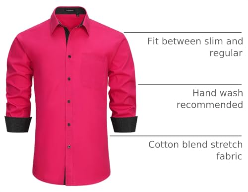 Image of HISDERN Mens Business Dress Shirts Long Sleeve Casual Button Down Shirt Formal Inner Collar Contrast Shirt for Men Wedding
