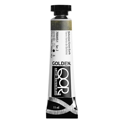 GOLDEN QoR Artist Watercolors, Bohemian Green Earth, 11 ml Tube, Professional Watercolor Paint, Semi-Transparent