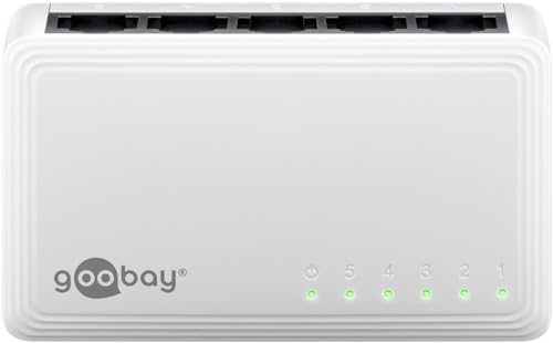 Goobay 64563 5-Port Gigabit Ethernet Network Switch / LAN Ethernet Switch with Max 1000 Mbit/s / Fanless Design / Ethernet Switch with Plug & Play / Optimized Data Distributor
