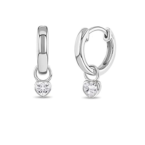 Image of In Season Jewelry Simulated Birthstone Heart Charm Girls Hoop Earrings for Kids - 925 Sterling Silver Little Girl Hoop Earrings - Hypoallergenic & Comfortable with Secure Latch Closure