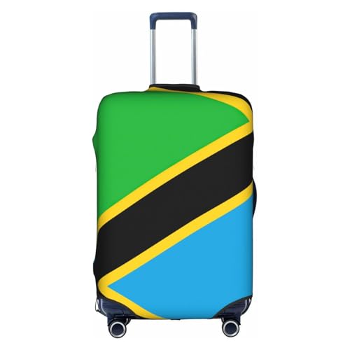 Tanzania Flag Print Travel Elastic Suitcase Luggage Baggage Cover Protector, Washable And Anti-Scratch