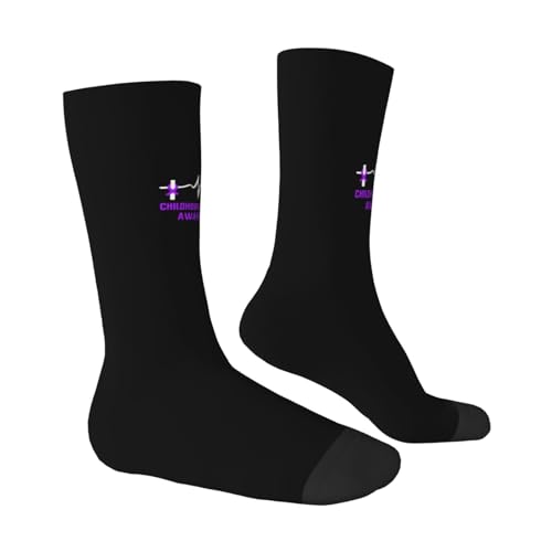 Childhood Hemiplegia Awareness Purple Ribbon Moisture Wicking Crew Socks Athletic Half Calf Socks Unisex Novelty Design Comfortable Breathable33