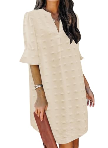 Image of QACOHU Summer Dresses for Women V Neck Ruffle Short Sleeve Casual Shift Dress