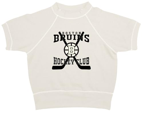 Blue 84 Boston Bruins NHL Officially Licensed Women's Short Sleeve Crewneck Sweatshirt Oatmeal, Large