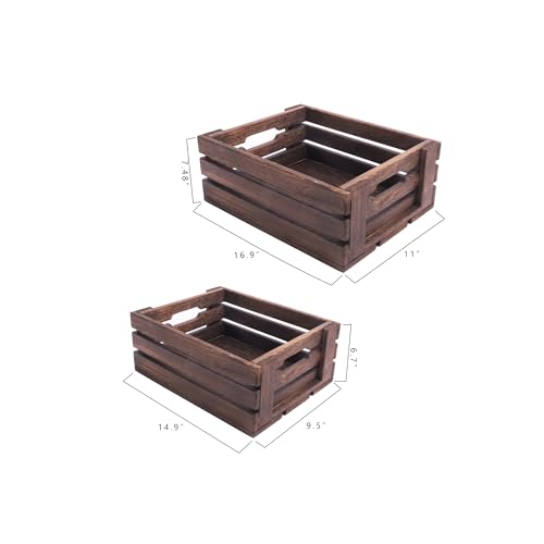 Rustic Vintage Finished 2 Packs Wooden Crate with Handles - Nesting Storage Display Organization Crate for Party Office Bedroom Kitchen and Closet - Image 3