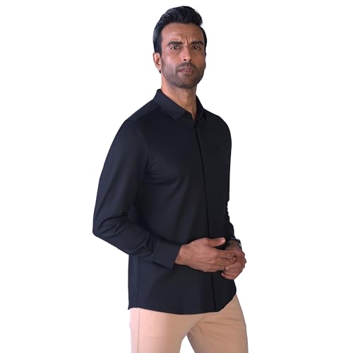 Image of HEKTOR Men's Hidden Button Shirt-Long Sleeve Bubble Check Shirt|Premium Nylon Blend, Regular Fit,Textured Smart